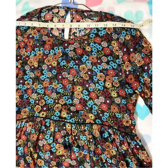 Zara babydoll floral colorful long sleeve dress Size S - Picture 9 of 13